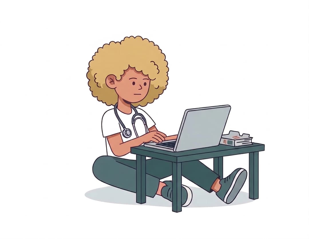 Studentessa SSM con stetoscopio e laptop